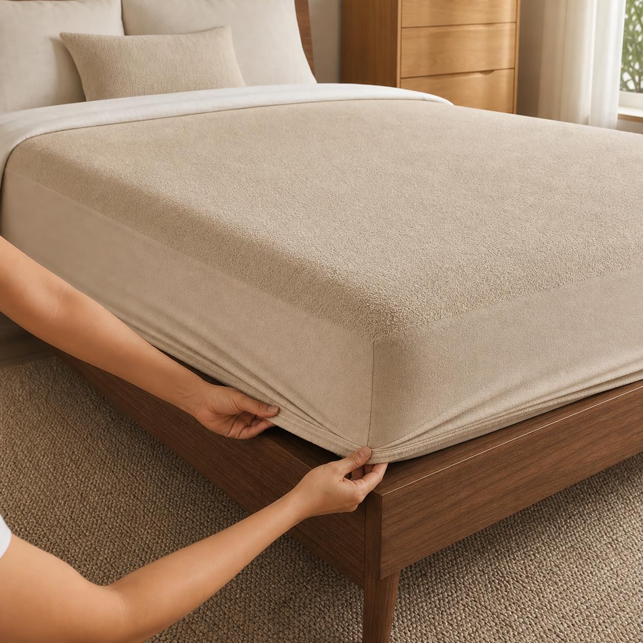 CASA-NEST Waterproof Double Bed Matress Protector,Size 72x78 Inch,Waterproof Fitted Mattress Protector Fit Upto 12 Inch (Beige)-image-28