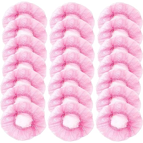 100 Pcs Disposable Ear Covers for Shower, Plastic Waterproof Ear Protectors Disposable Shower Caps for Hair Dye, Bathing, Hotel Spa Salon - Red