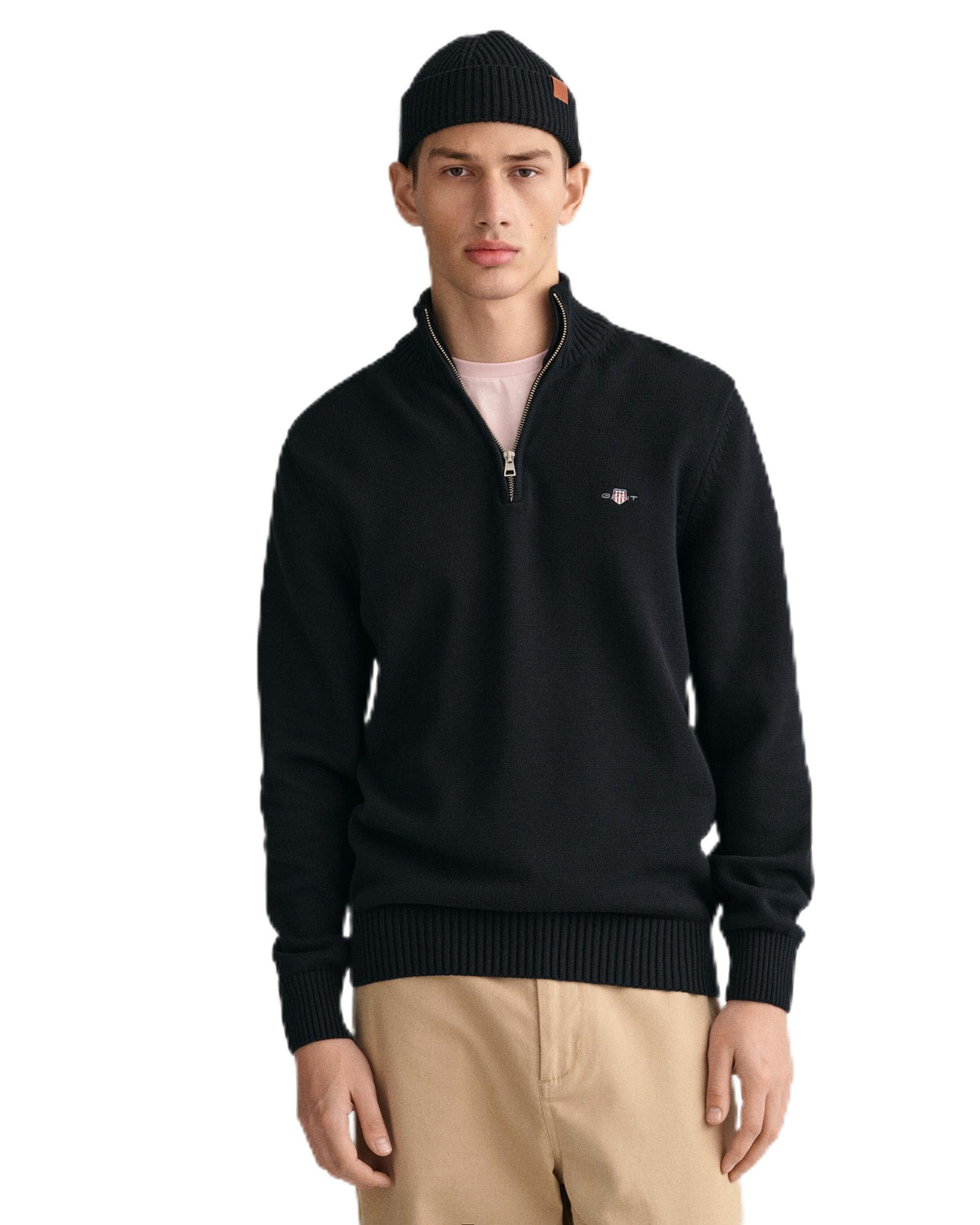 GANT Herren Casual Cotton Halfzip Pullover, Schwarz, 4XL EU