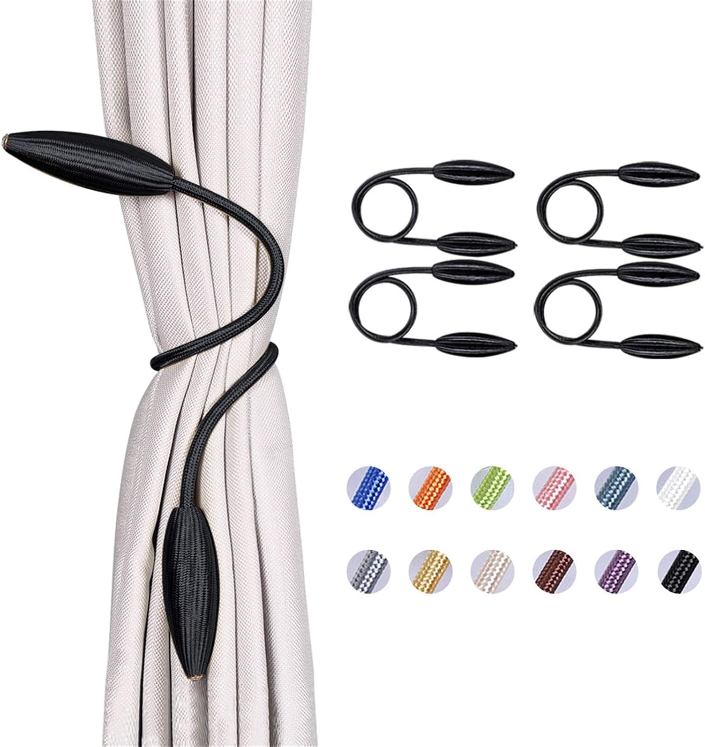 NICEEC 4 Pack DIY Curtain Tiebacks Clips Crystal Decorative Creative Twist Drape Tie Backs European Style Random Modelling Curtain Holdbacks for Home Kitchen Office Window Drapery (Black)