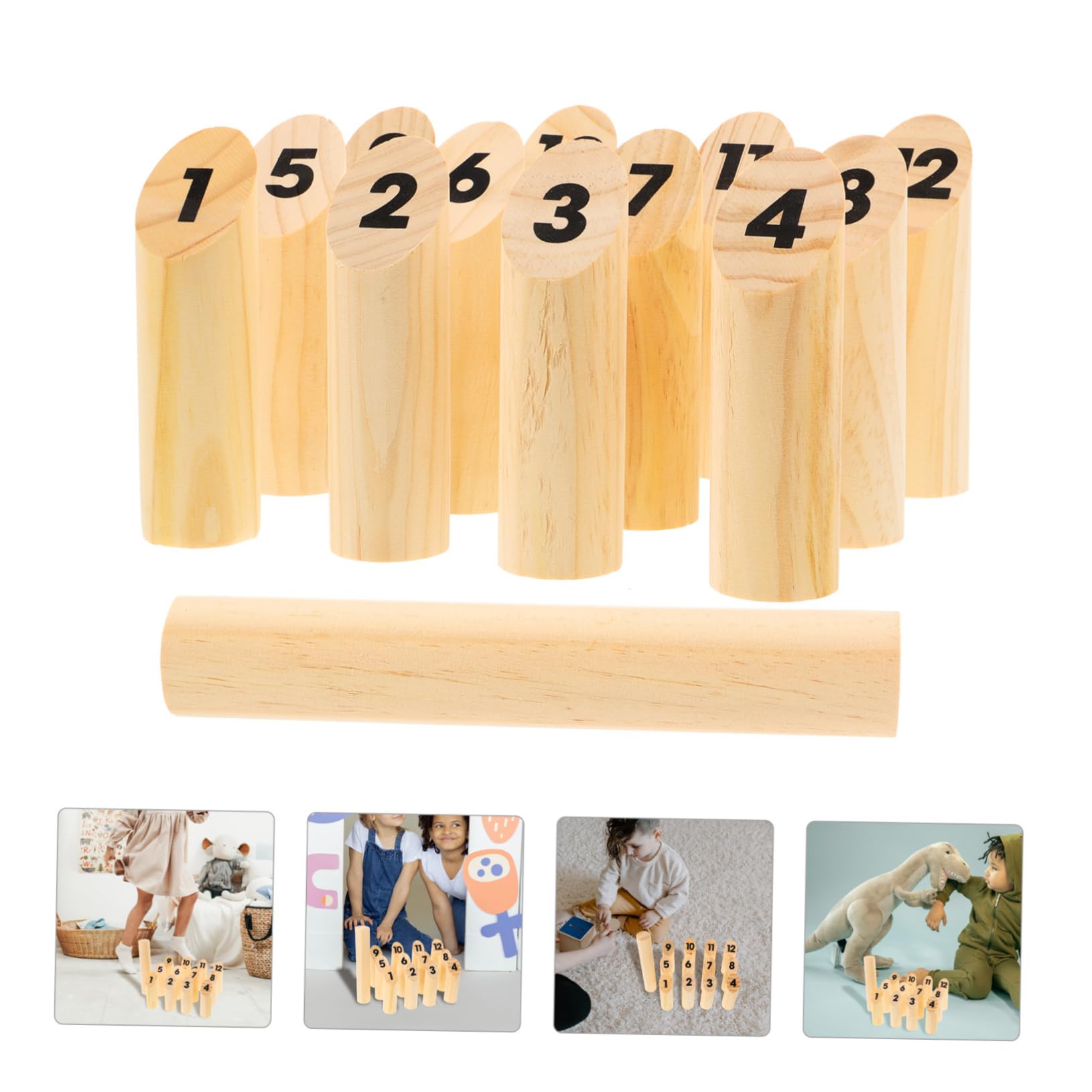 Toyvian Jeu de Lancer Quilles Finlandaises Numérotées en Bois Naturel, Jouet Interactif Éducatif, Kit Complet pour Adultes et Garçon et Filles, Loisirs en Plein Air, Jardin et Activités