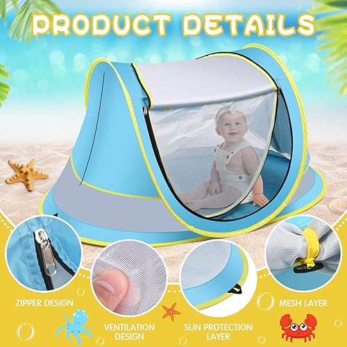 Miniatura 3 de Baby Beach Tent,Large Pop Up Beach Tent Sun Shade for Beach,Portable Baby Travel Tent with Mosquito Net,Indoor Baby Play Tent,UPF 50+ UV Protection