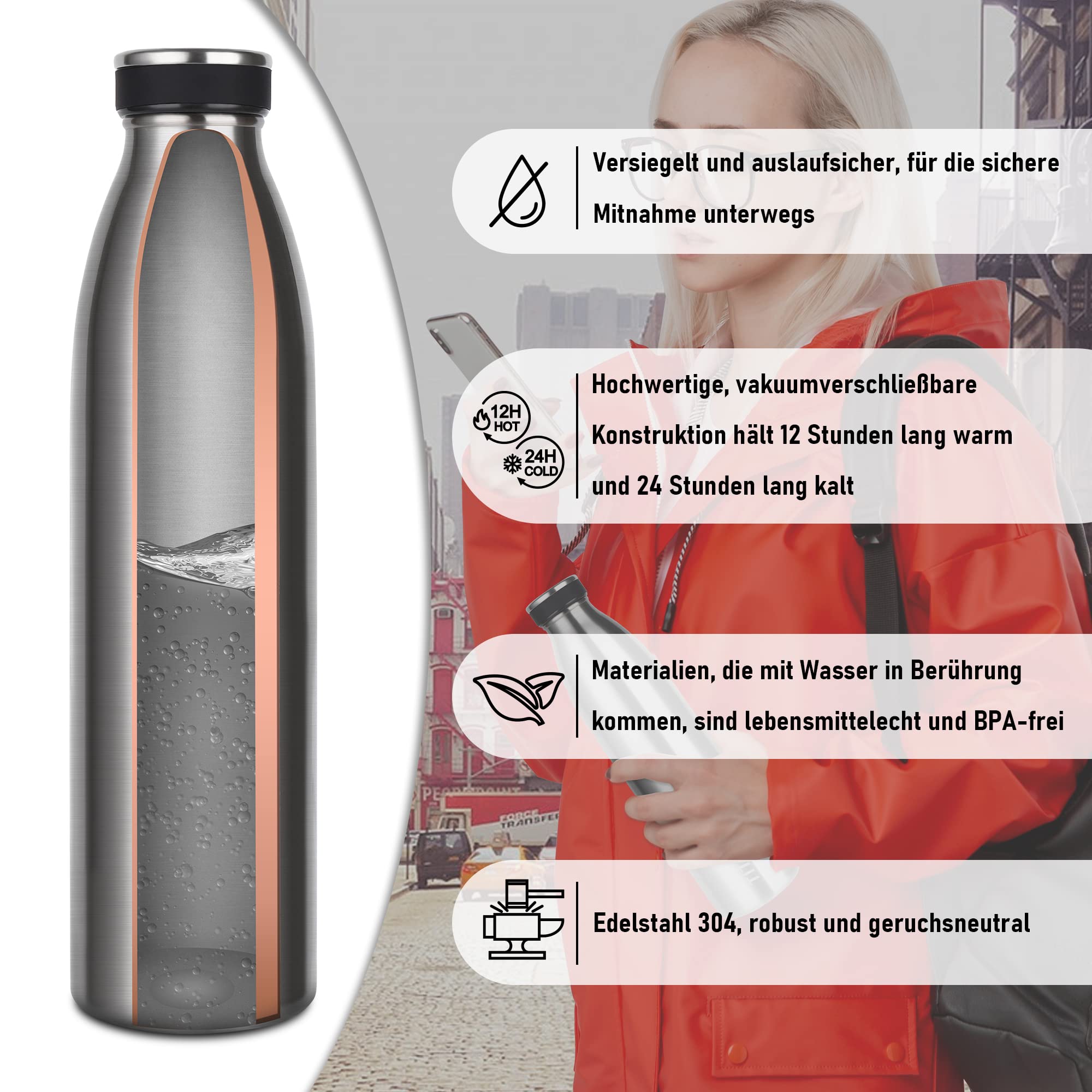 Borraccia Terica in acciaio inox da 1 L - Otto Koning - Bottiglia