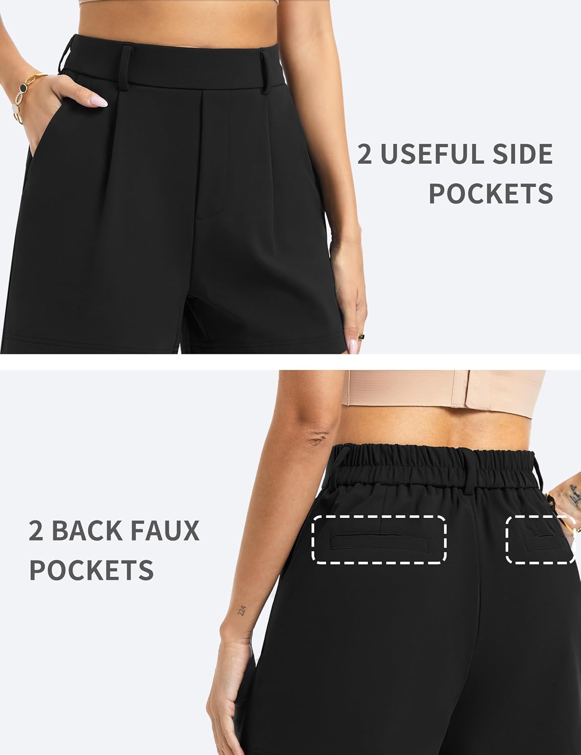 THE GYM PEOPLE Women's Elastic Waisted Dressy Shorts Summer Comfy Lounge Work Trouser Shorts with Pockets