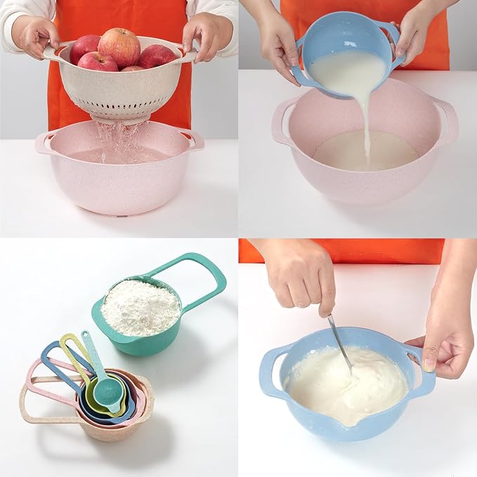 Set de 8/10 Cuencos de Mezcla de Plástico con Cucharas Medidoras, Coloridos para Cocina miniatura 9