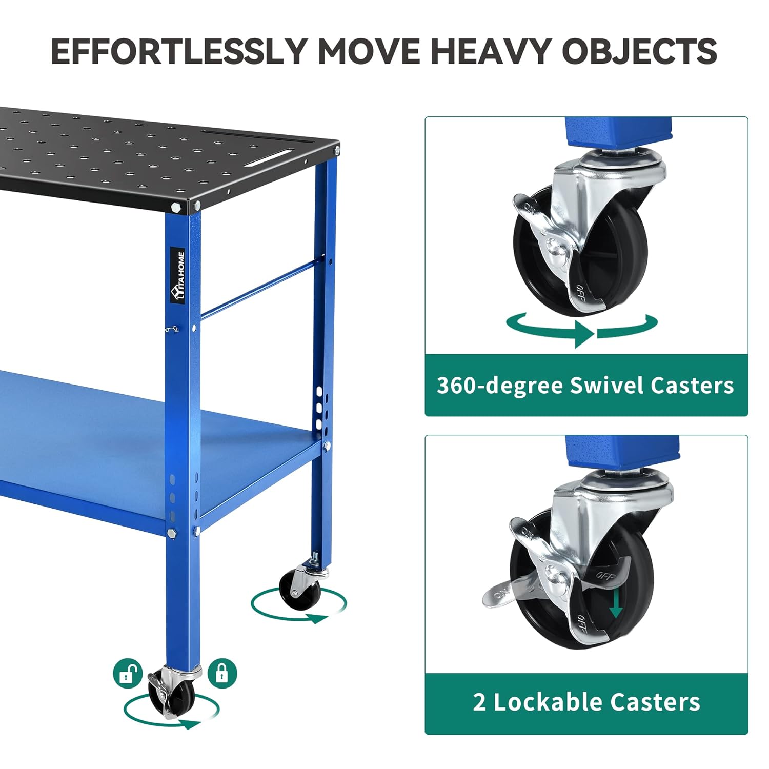 YITAHOME Portable Welding Table, 36" x 18" Welding Table Top with 5/8" Holes, Casters with Brakes, 1200lb Load Capacity Metal Welding Bench, Extra Middle Shelf for Convenient Storage