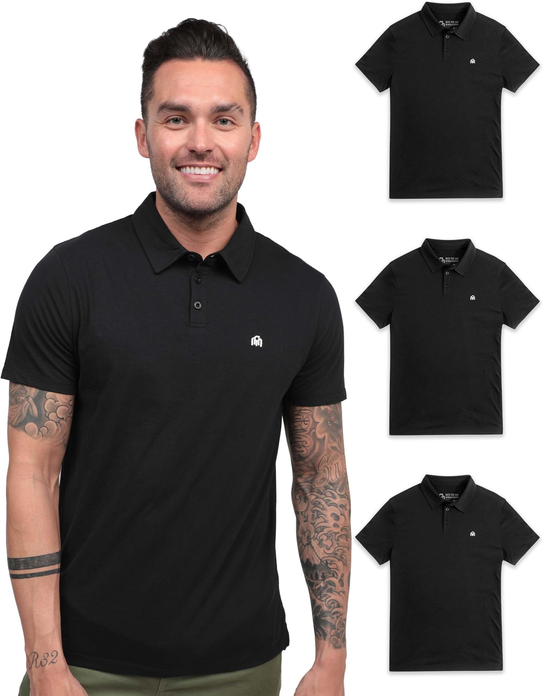 INTO THE AM Polo Shirts for Men - Soft Cotton Slim Fit Short Sleeve Collared Shirt Men S - 4XL Fitted Polos