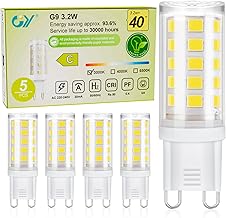 GY G9 LED Bulbs, 3.2W Equivalent 50W, 520 Lumens, 3000K Warm Light, G9 Base, Energy Saving, No Flicker, Non-Dimmable, Pack of 5