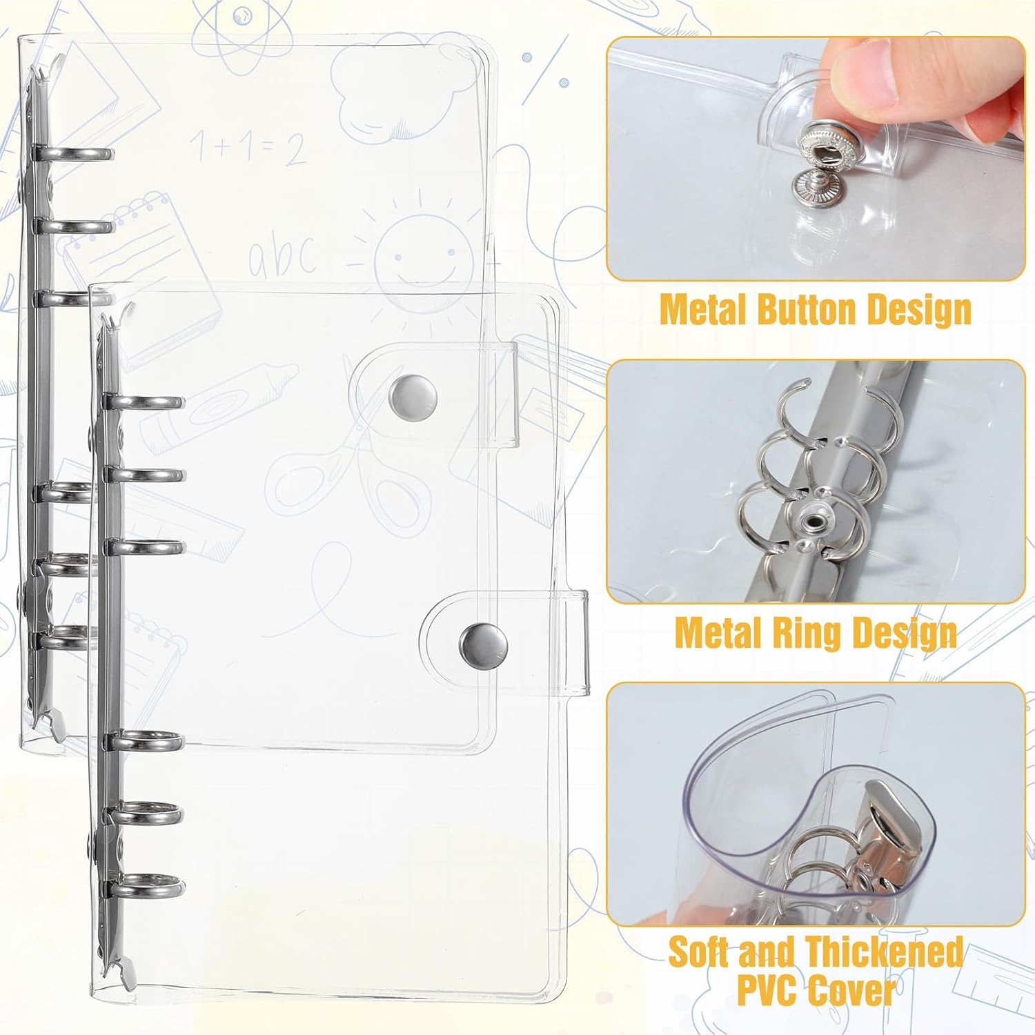 10 Pack A6 6 Ring Binder, Clear 6 Ring Binder A6, Soft PVC Transparent Cover with Metal Rings, for Refillable Notebooks School Office Meeting Supplies (5.3 x 7.4 Inches)