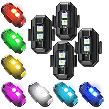 AUTOGUYS Airplane Light (7 Colors) Waterproof Universal Warning Signal Blinker LED Strobe Rechargeable Safety Light for Bike Motorcycles Cars Bicycle Drones Helmet (Pack of 4)
