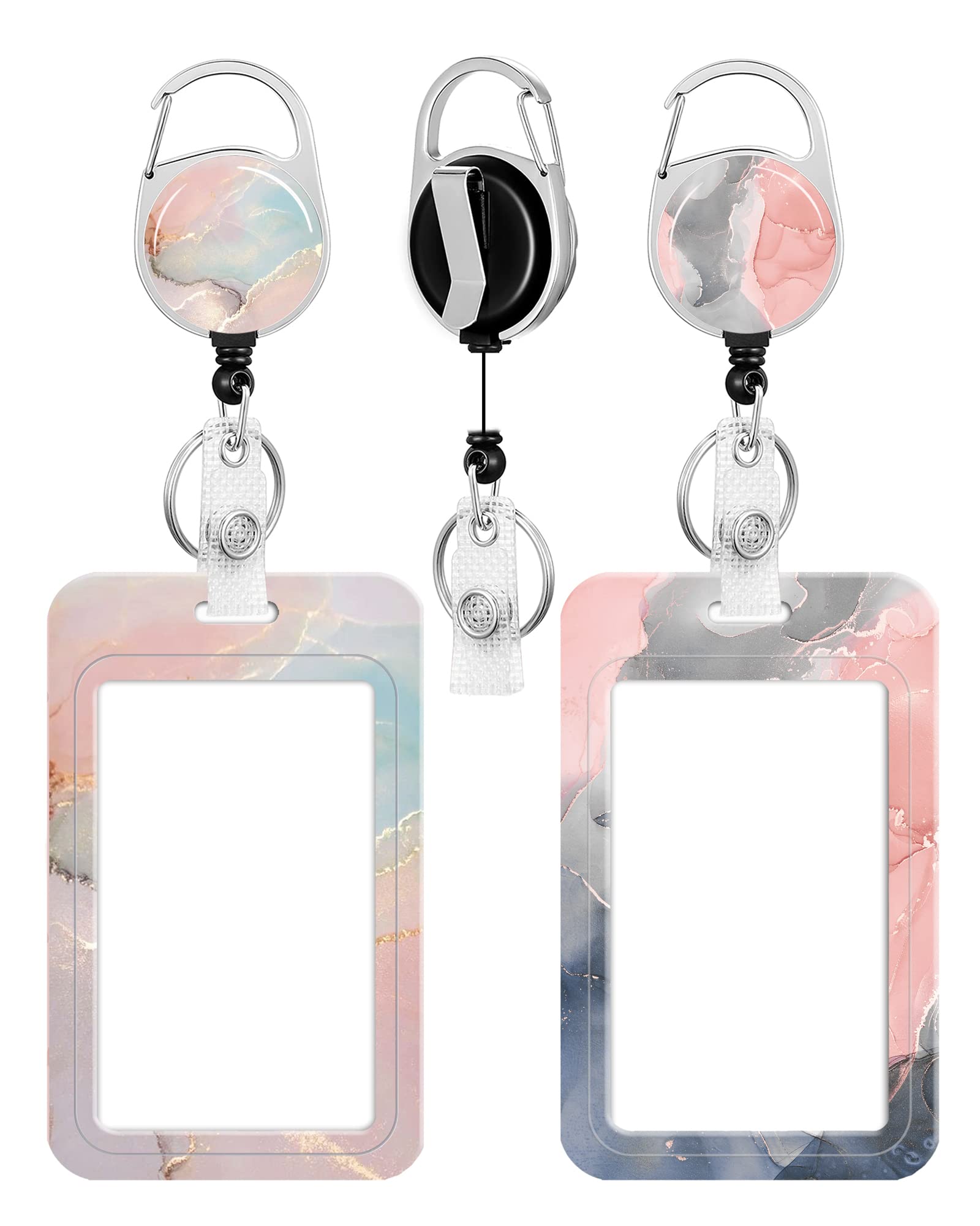 2 Pack Badge Holder and Heavy Duty Retractable Reel, ID Badge Holders with Retractable Clip for Nurse Teacher Student Office Women Men