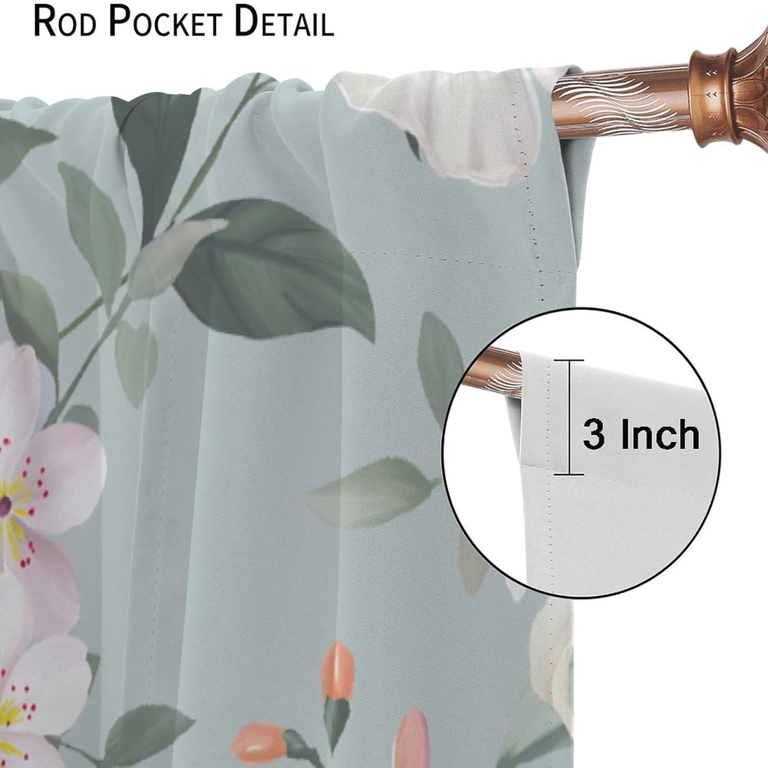 Rustic Watercolor Flower Curtains Green Floral Leaves Nature Spring Blackout Print Rod Pocket Window Drapes for Bedroom Living Room 42x45in