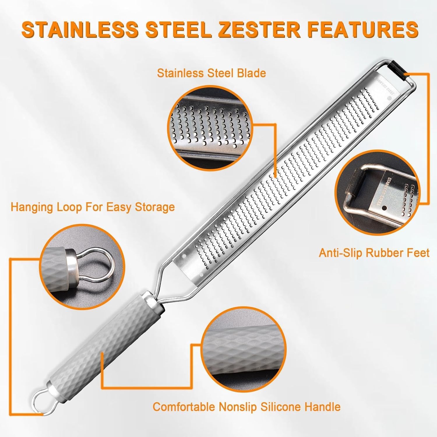 Stainless Steel Lemon Zester, Cheese & Vegetable Zester Grater With Handle