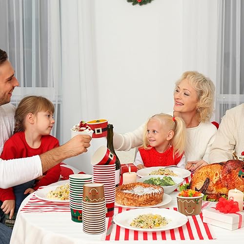 Miniatura 7 de Bokon 100 tazas de helado de Navidad de 9 onzas, cinturón de Papá Noel, decoraciones de Navidad, cuencos de helado desechables, suministros de