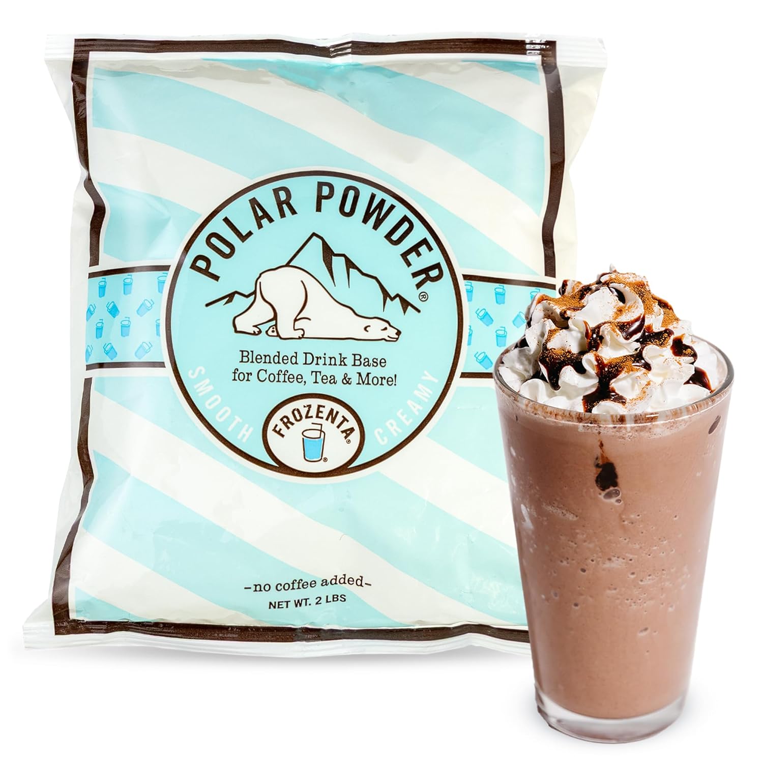 Frozenta At Home Frozen Beverage Drink Base used with Cold Brew, Espresso, Milk to create frozen Frappes, Mochas, Lattes, and Smoothies (20 Servings, Polar Powder)