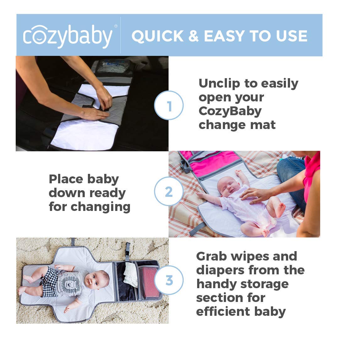 CozyBaby's On-The-Go Diaper Changing Pad (Midnight Black) - Waterproof Padded Diaper Changing Mat with Convenient Storage Compartment Plus Handy Travel Strap & Folds into Easy to Carry Pouch image 3 of 8 B082P9NPTX