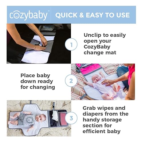 Miniatura 3 de CozyBaby On-The-Go Cambiador de pañales (gris) - Cambiador de pañales acolchado impermeable con conveniente compartimento de almacenamiento más