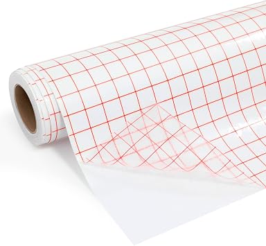WELSTIK Clear Vinyl Transfer Paper Tape Roll - 12" x 50 FT w/Alignment Red Grid, Medium Tack Application Tape Compatible with Cricut, Silhouette Cameo & Oracal Adhesive Vinyl for Decals, Stickers