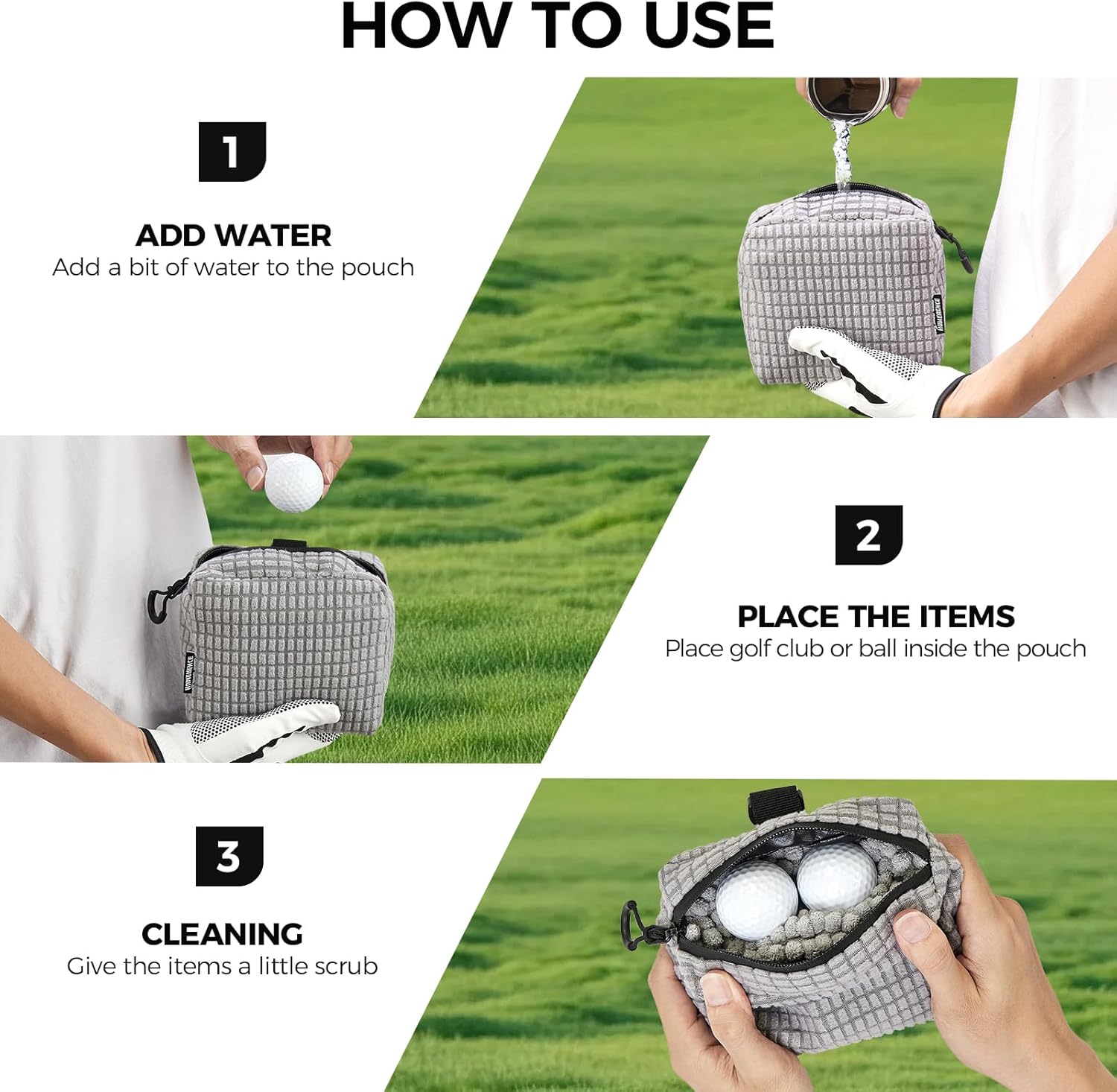 Golf Club Cleaning Bag Waterproof Golf Ball Cleaner Pouch Portable Accessories Cleaner for Golf Clubs and Balls - Grey
