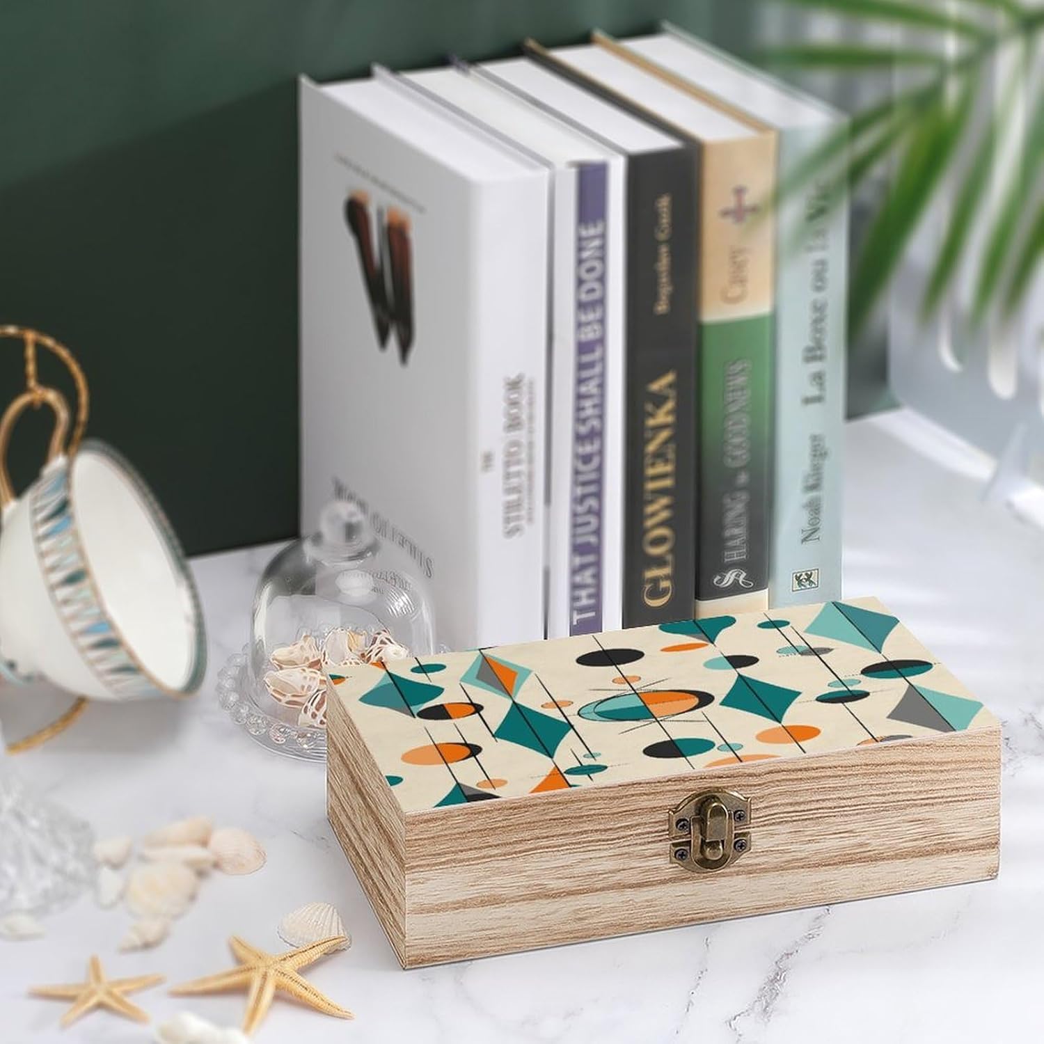 Mid Century Geometric Wooden Keepsake Box with Hinged Lid Solid Wood Gift Boxes Beautifully Keepsake Box Jewellery Organiser Retro Memory Treasure Case with Lids Decorative Boxes image 4