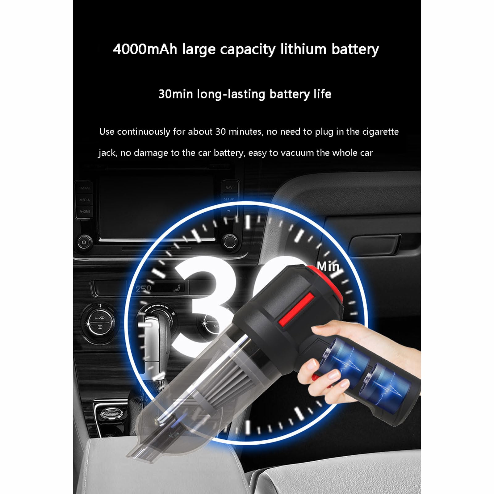 aspiradora para Coche, Aspiradora y sopladora Ligera 3 en 1 Recargable por USB