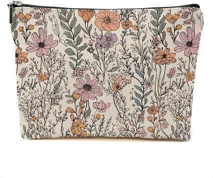 Vintage Wildflowers Makeup Bag Friend Friendship Gifts for Women Girls | Floral Garden Flower Cosmetic Bag Coworker Botanical Travel Organizer Zipper Pouch Christmas Birthday Gifts