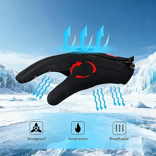 Miniatura 6 de Guantes impermeables de invierno unisex con capacidad de pantalla táctil, muñeca elástica resistente al viento y palma antideslizante para correr,
