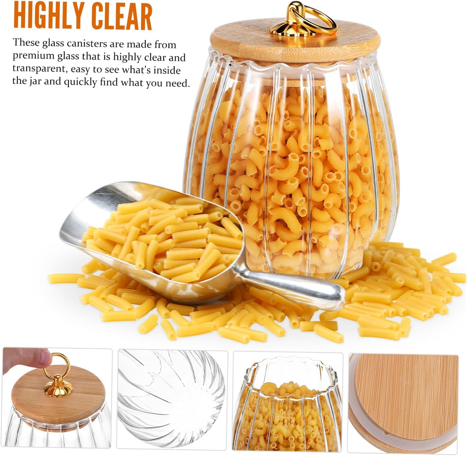 Holibanna 4pcs Petal-shaped Glass Jars Airtight Lids Food Storage Canisters for Tea Spices and Storage Containers for Kitchen Organization