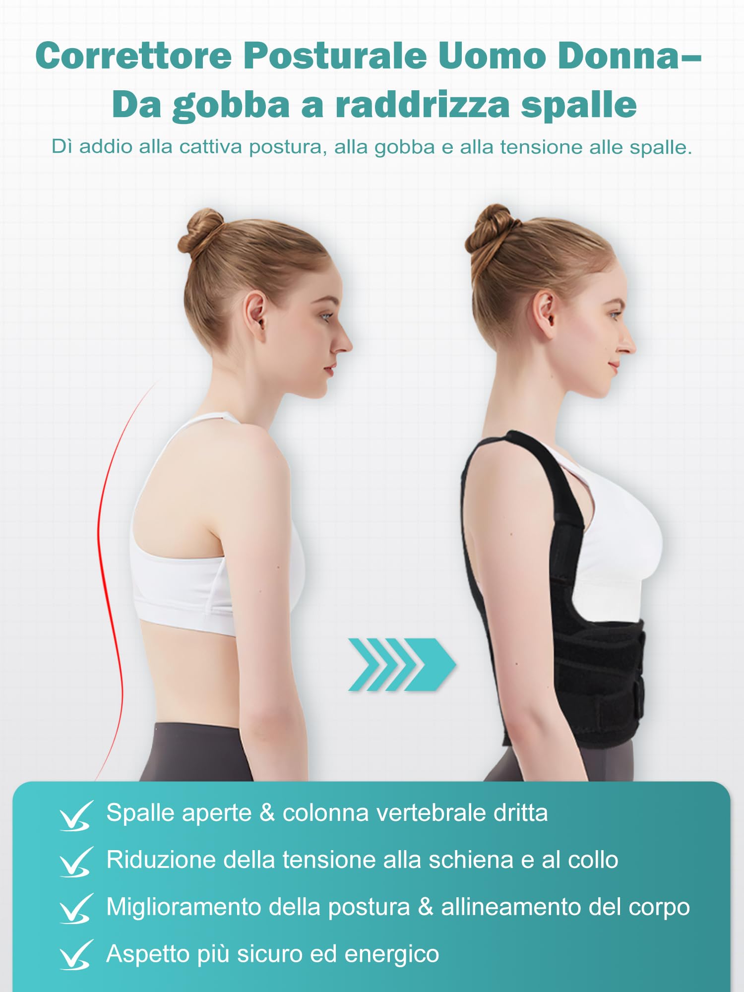 Fascia Correttore Posturale Spalle e Schiena：Busto Correttore Posturale Uomo Donna con Elastica Fascia Lombare Supporto Regolabile Traspirante - Dritta Raddrizza Spalle Schiena Migliora Postura - M