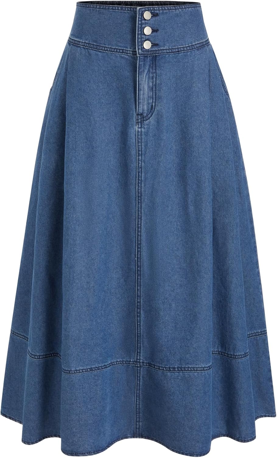 CIDER Womens Long Denim Skirts Button Down Pleated Jean Maxi Skirt | Elastic Waist, A Line, Western Outfit with Pockets