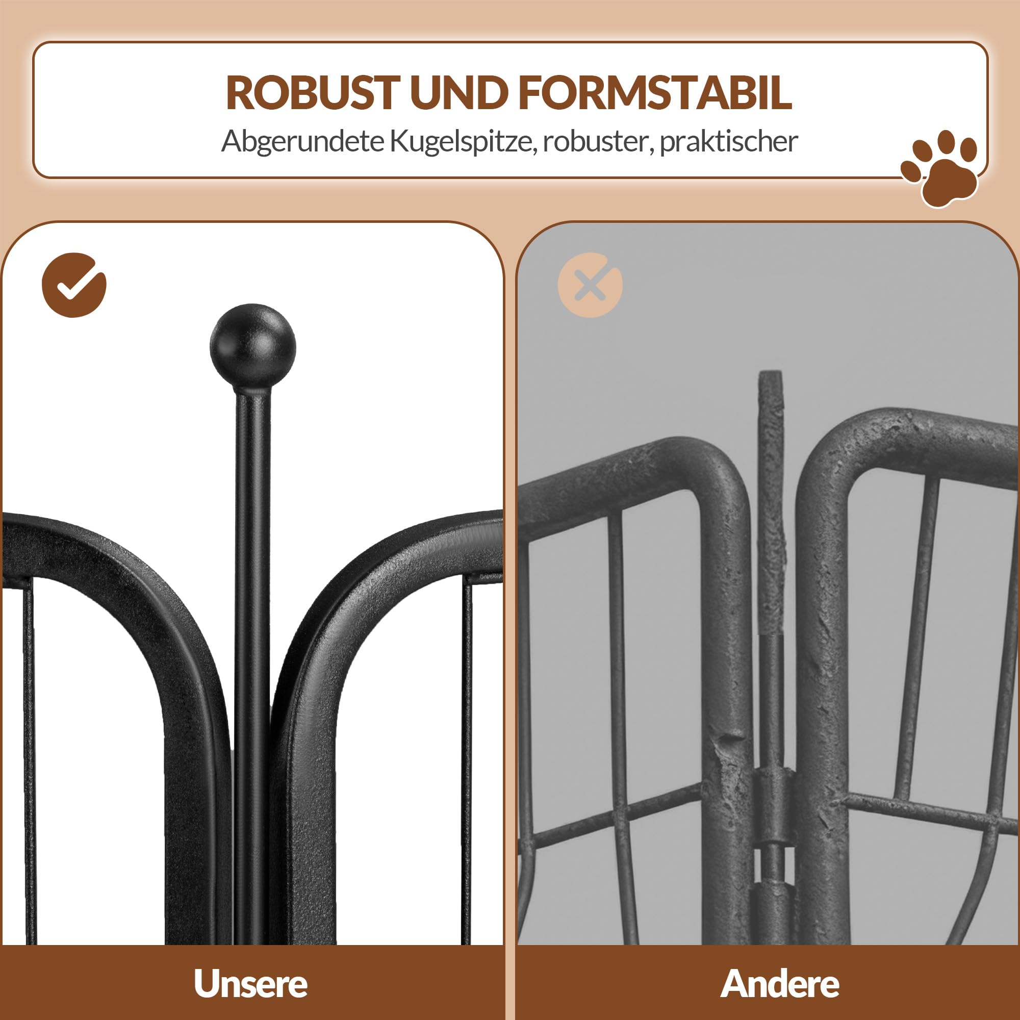 Welpenauslauf, Metall Welpenlaufstall, 100 cm Hoch, Faltbares Freilaufgehege mit Tür, für Innen und Außen, Tierlaufstall, Laufstall DIY, 8 Gitterplatten mit 2 Türschlössern, Schwarz