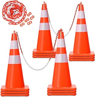 YITAHOME Traffic Cones 28 Inch (12 Pack), with 36FT Chain and Reflective Collars, PVC Orange Construction Cones, Safety Cones for Parking Lot, Home Road