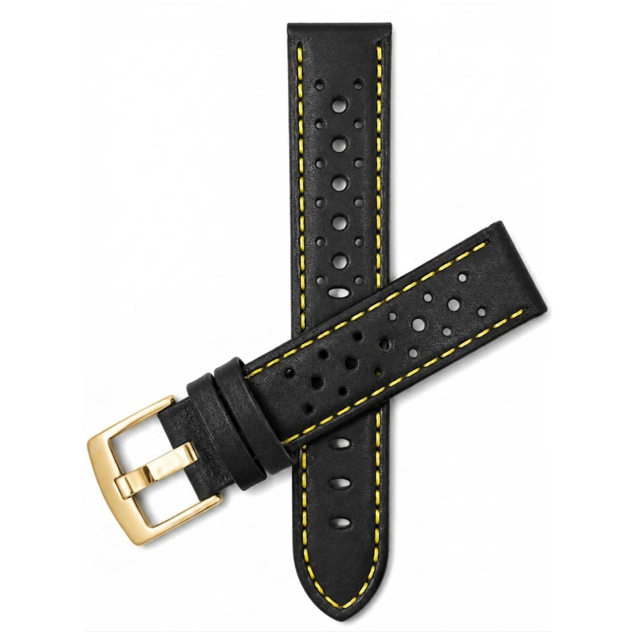 Mens Leather Rally Strap, Perforated Racing Watch Band, 18-24mm, Reg/XL