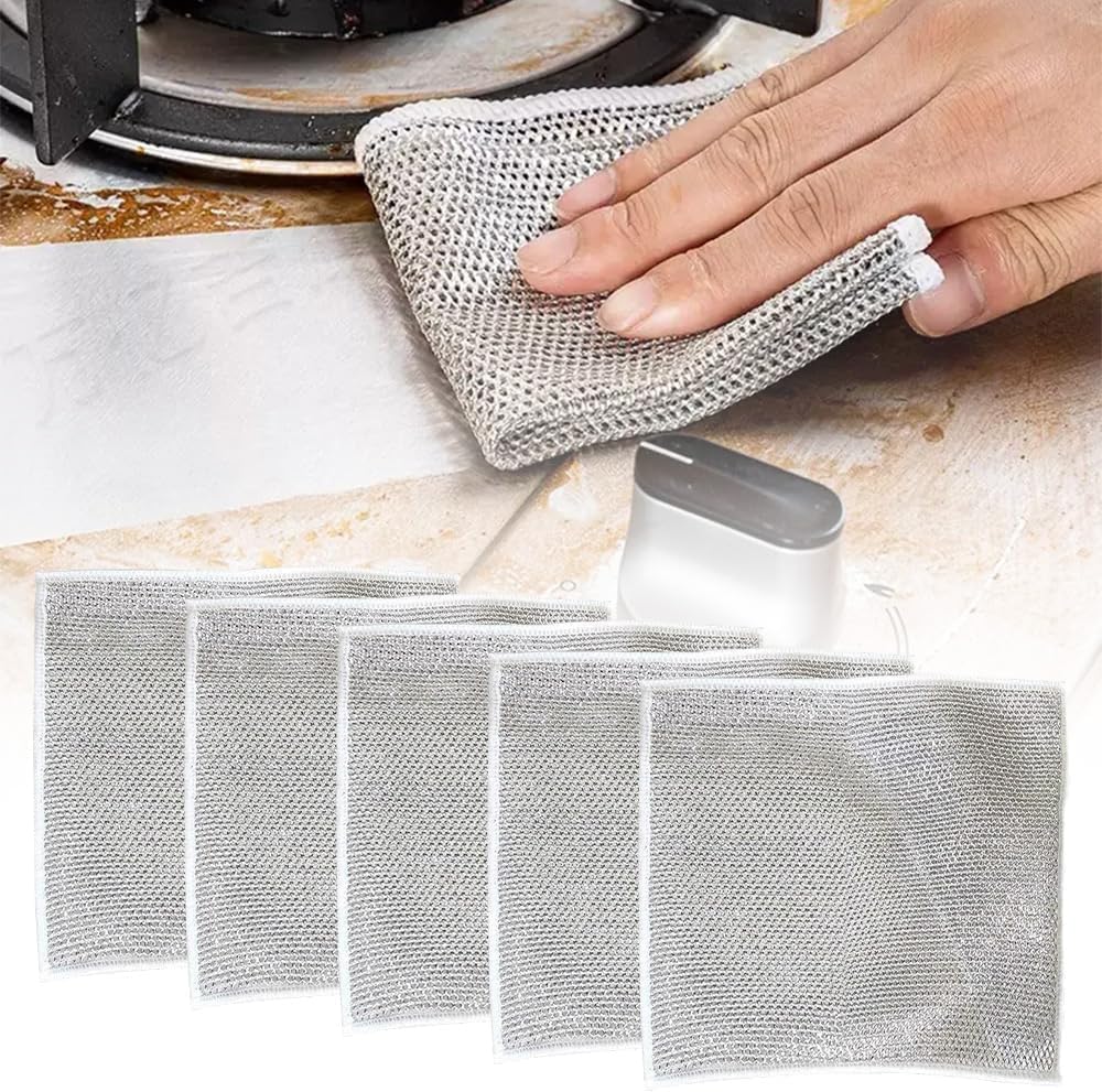 Multipurpose Wire Dishwashing Rags for Wet and Dry 2024 Reusable Non Scratch Metal Wire Dishcloth Upgrade Metal Scrubbing