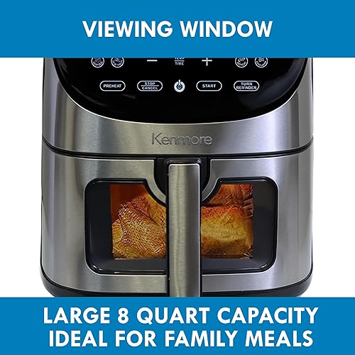 Miniatura 5 de Kenmore Freidora de aire de 8 cuartos de galón, tamaño familiar, 1700 W, 12 funciones de cocción preestablecidas, pantalla táctil digital,