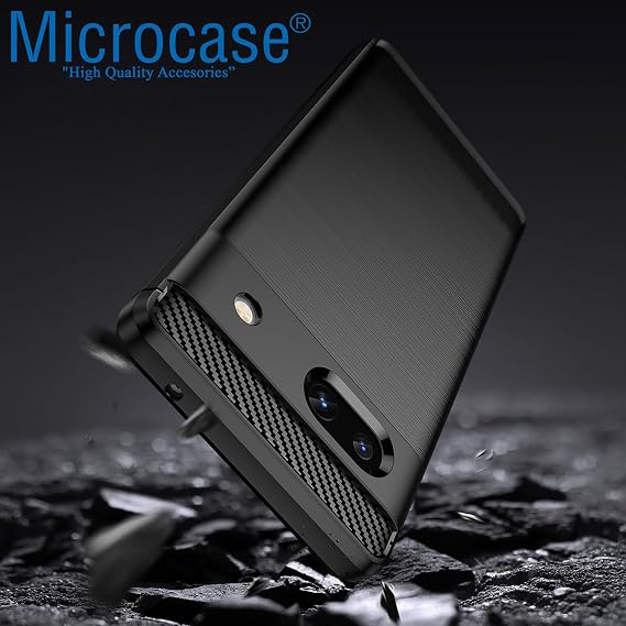 Microcase Google Pixel 7a Brushed Carbon Fiber Silikon Kılıf - Siyah AL3332