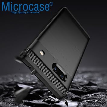 Microcase Google Pixel 7a Brushed Carbon Fiber Silikon Kılıf - Siyah AL3332