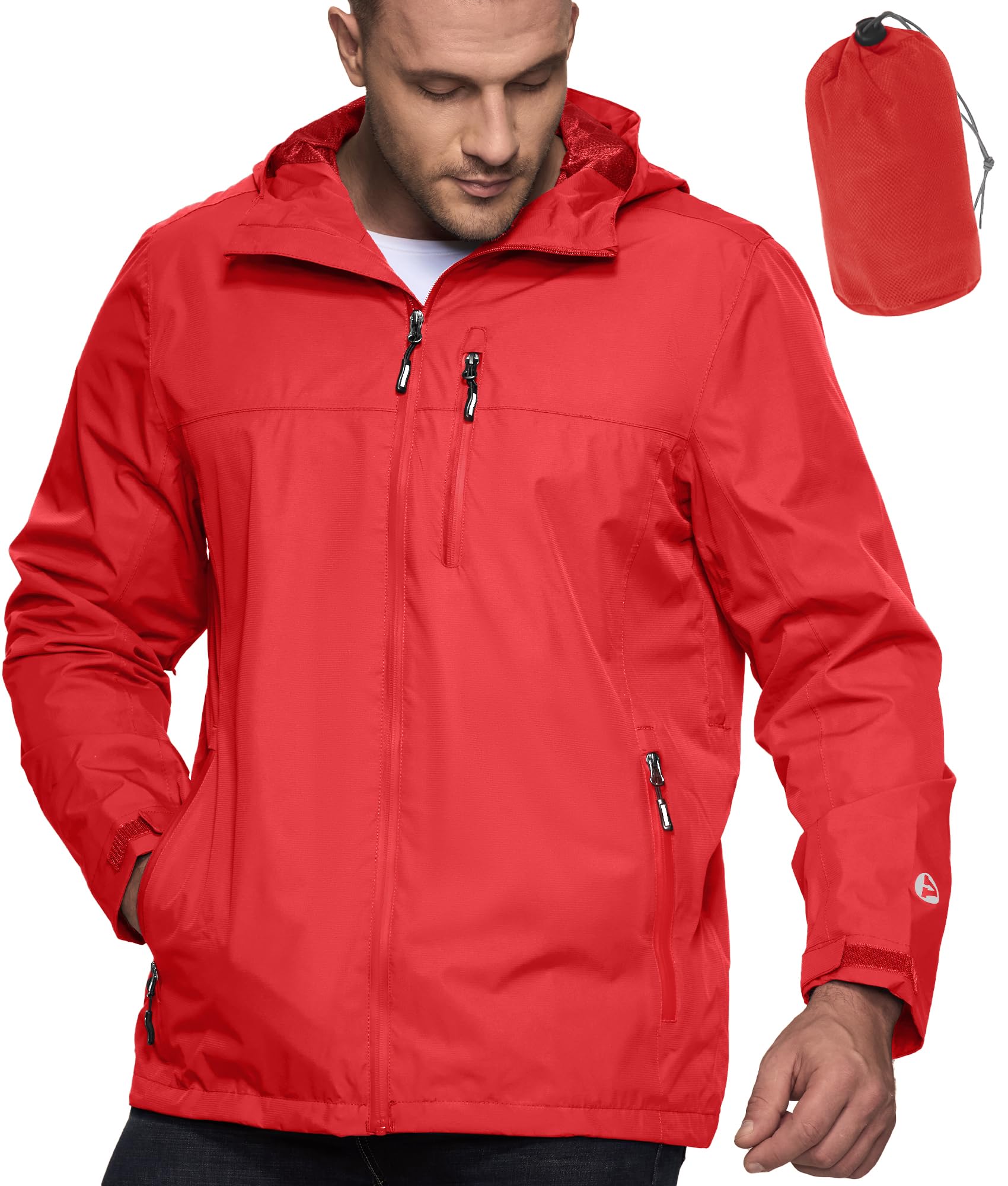 Outdoor Ventures Regenjacke Herren Wasserdicht Atmungsaktiv, Packbar Fahrrad Jacke Leichte Windbreaker zum Freizeit Wandern Camping