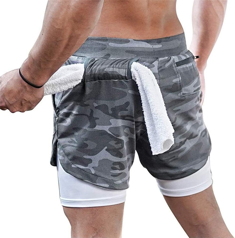HARGLESMAN Men's Running Shorts 2 in 1 Gym Workout Quick Dry Mens Shorts with Phone Pocket