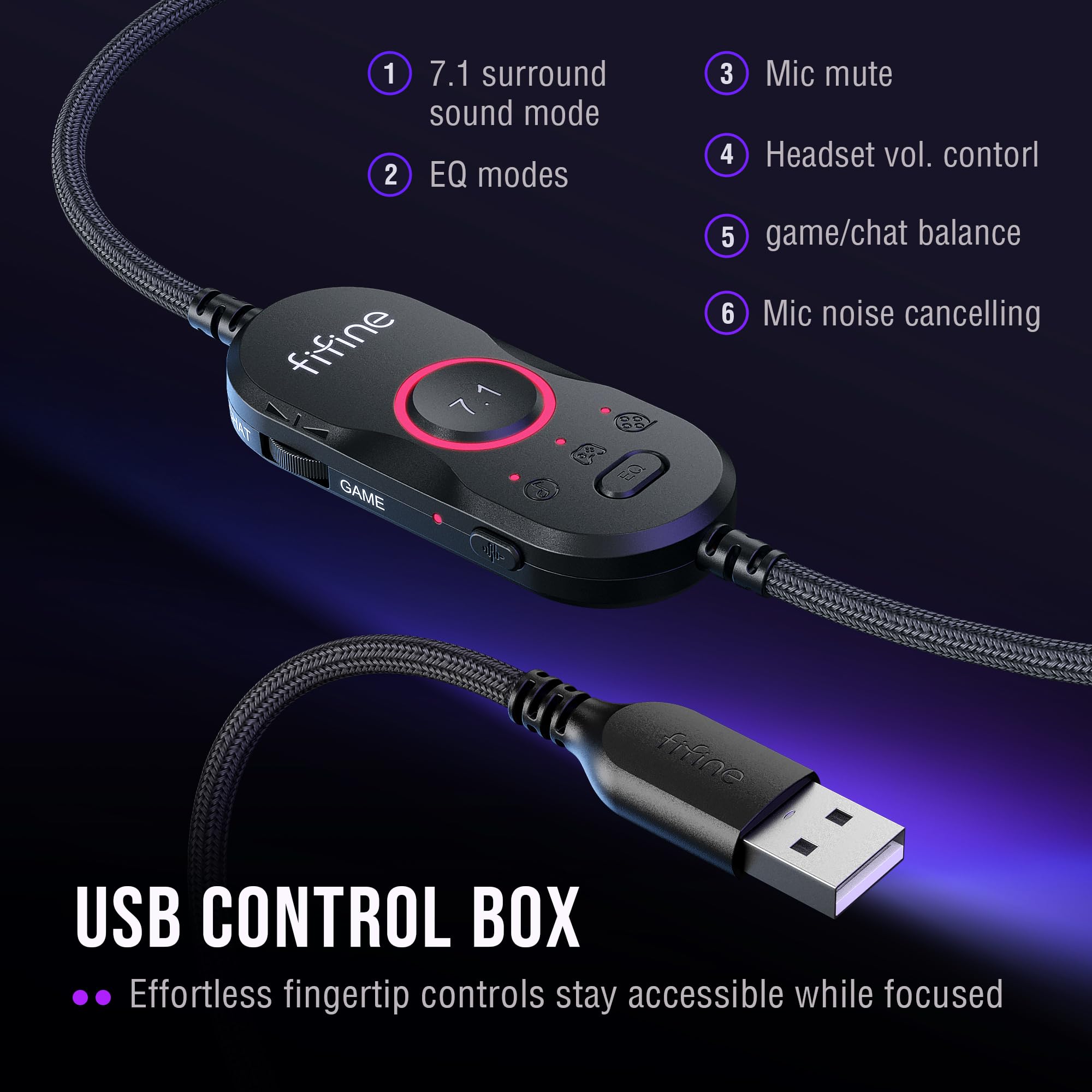 FIFINE Gamingowe słuchawki USB z balansem gry/czatu, dźwięk 7.1, mikrofon z redukcją szumów, RGB do streamingu dla Mac/PC/laptop/PS5/PS4 – H13BP