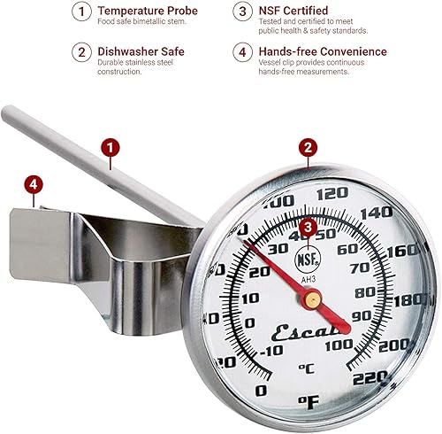 Miniatura 2 de Escali AH3 NSF Certificado Comercial de lectura instantánea Termómetro de esfera grande con clip, color plateado