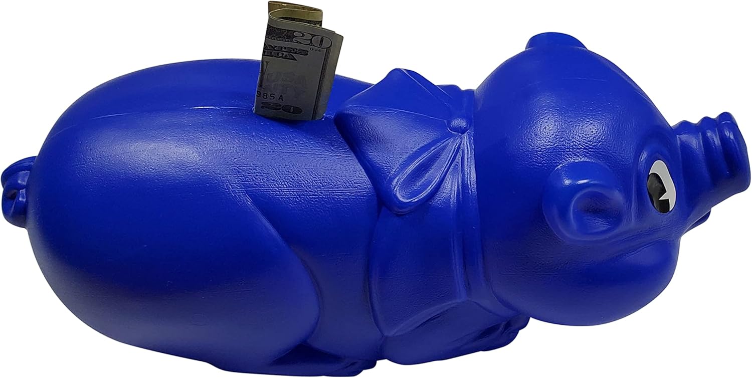 11" Plastic Piggy Banks Saving Money The Fun Way! Tuff Pigs,Colors Red,Blue,Yellow and Green(Pack of 4)
