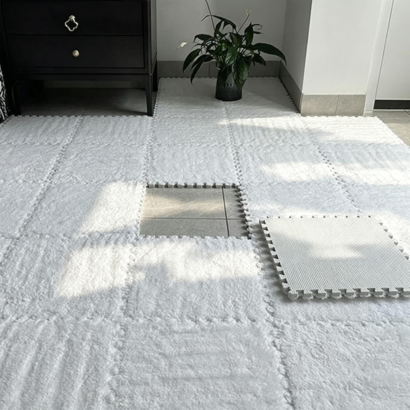 Piastrelle per pavimenti a incastro effetto peluche, tappetini schiuma EVA