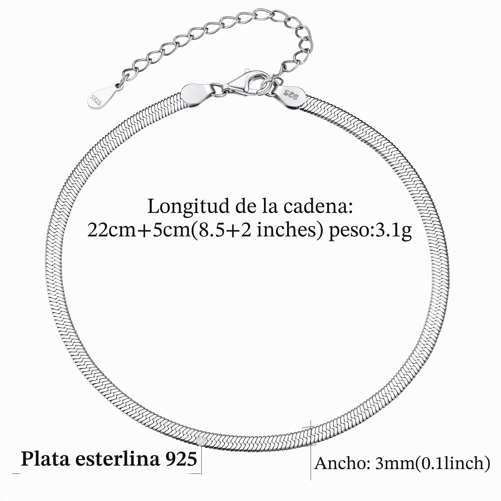 FindChic Tobilleras Pulseras Mujer Tobillera Plata de Ley 925 Tobillera de Cadena Pulseras de Tobillo Tobillera para Verano Playa 22cm+5cm