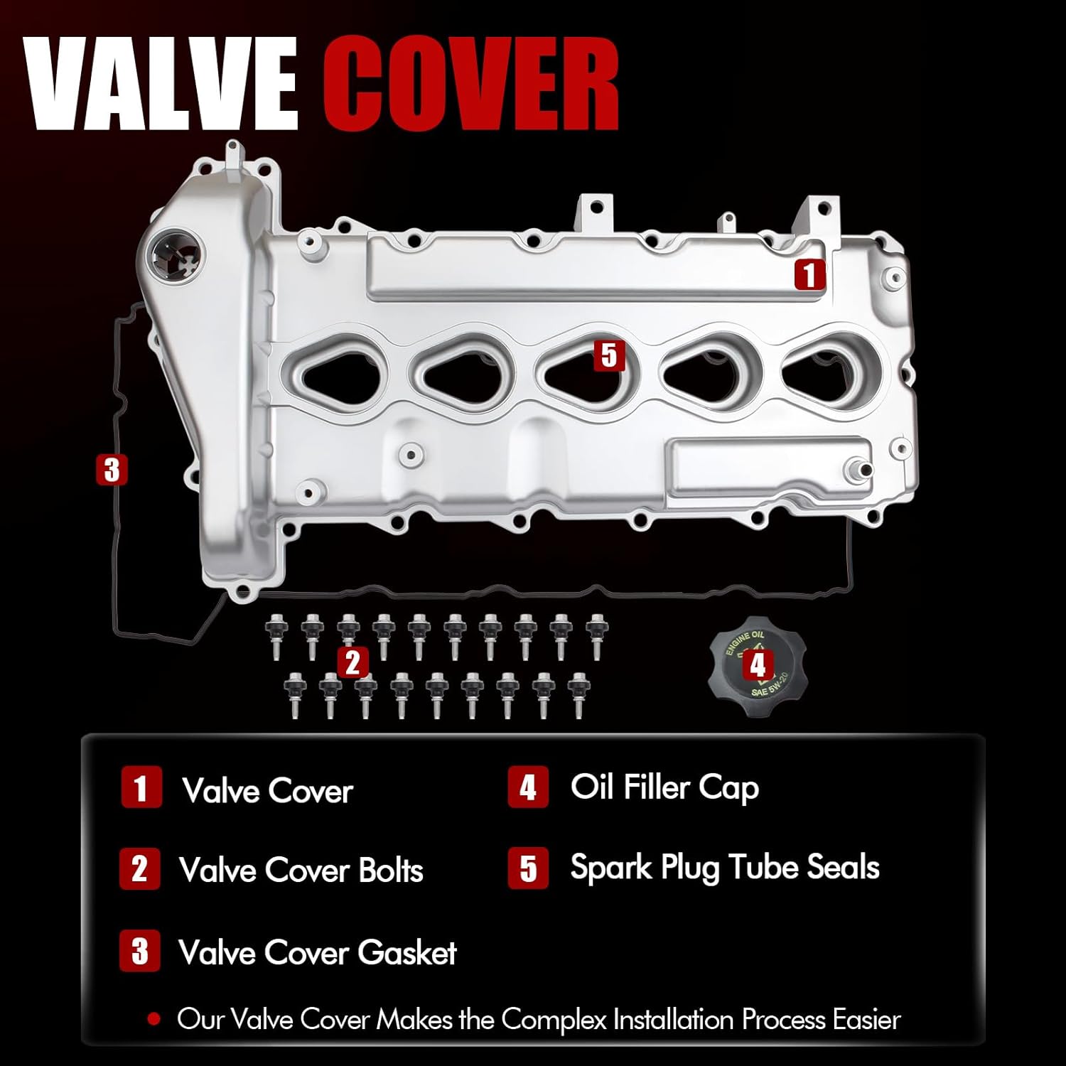 MITZONE Aluminum Valve Cover Kit Compatible with 2004-2006 Chevy Colorado GMC Canyon 2006 H3 3.5L 5 Cyl Replace12591996