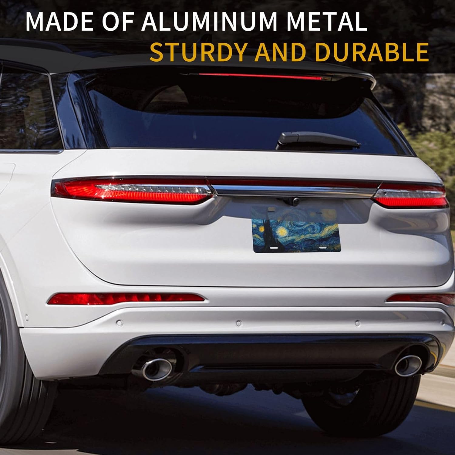Starry Night Front License Plate Cover,Funny Aluminum Metal Car Accessory Rust-Proof US Novelty Vanity Tag Decor for Men & Women with 4 Holes 6 * 12 in Car Decor Accessory