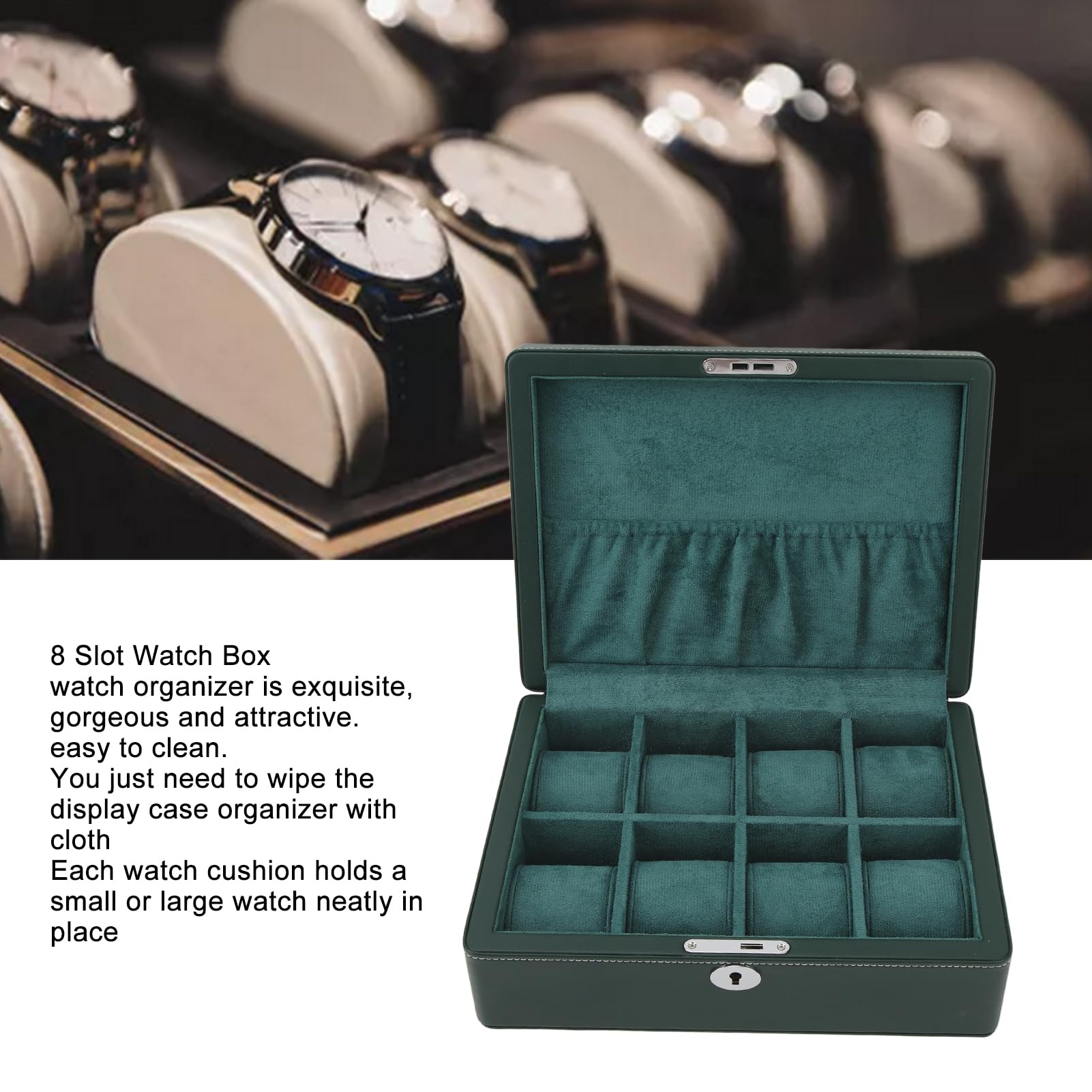 Box Watch, Watch Display Case, 8 Slot in Pelle in Pelle Morbida in Velluto Morbido da Viaggio Interno Collezione di Orologi Organizzatore di Gioielli con Chiave per Uomini Donne,