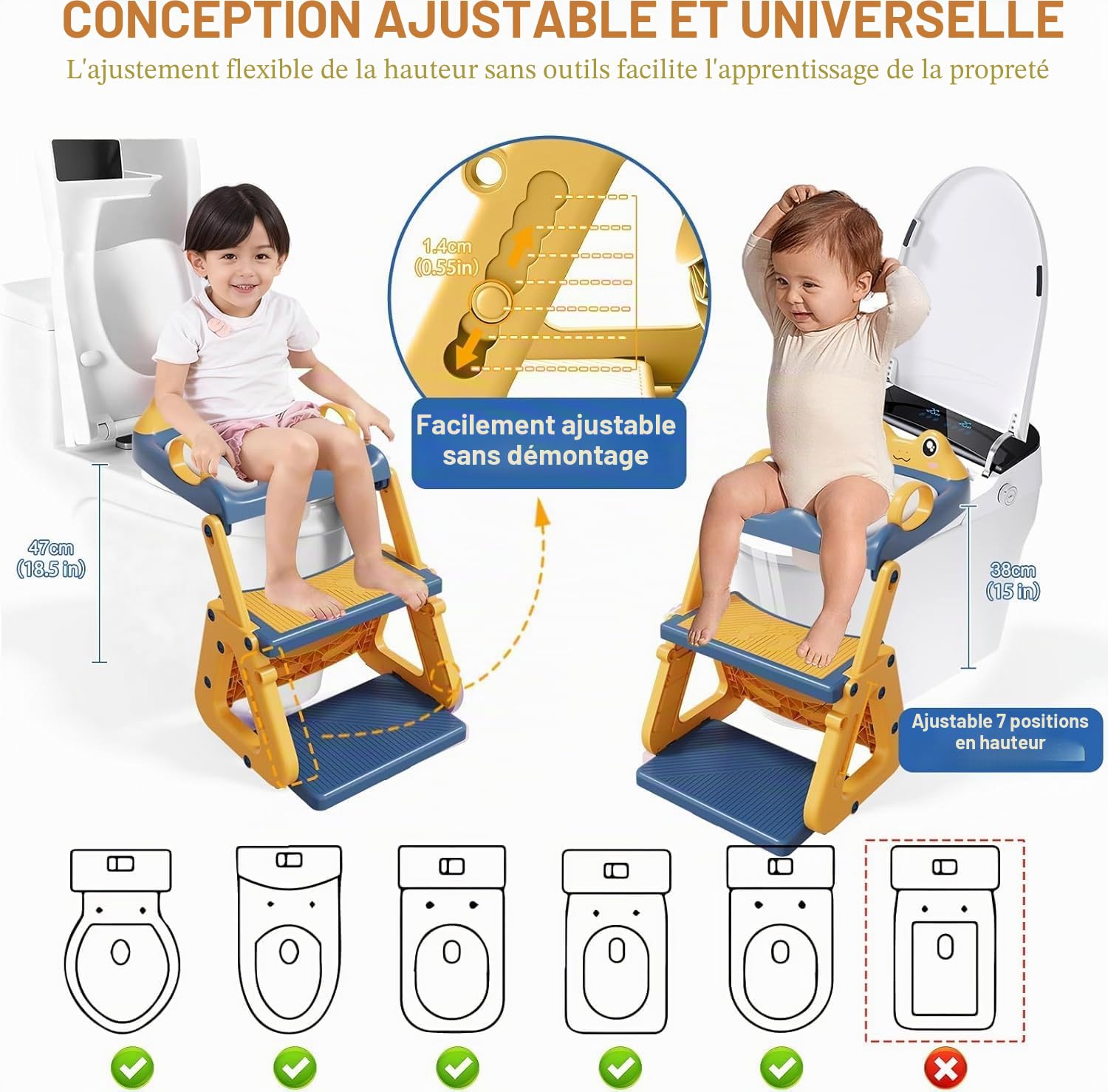 Reducteur Toilette Enfant avec Marche,Stabiliser Rehausseur Toilette Enfant avec Structures Triangulaires,Adaptateur Toilette pour Enfants Garçons et Filles,Antidérapant et Pliable,Bleu