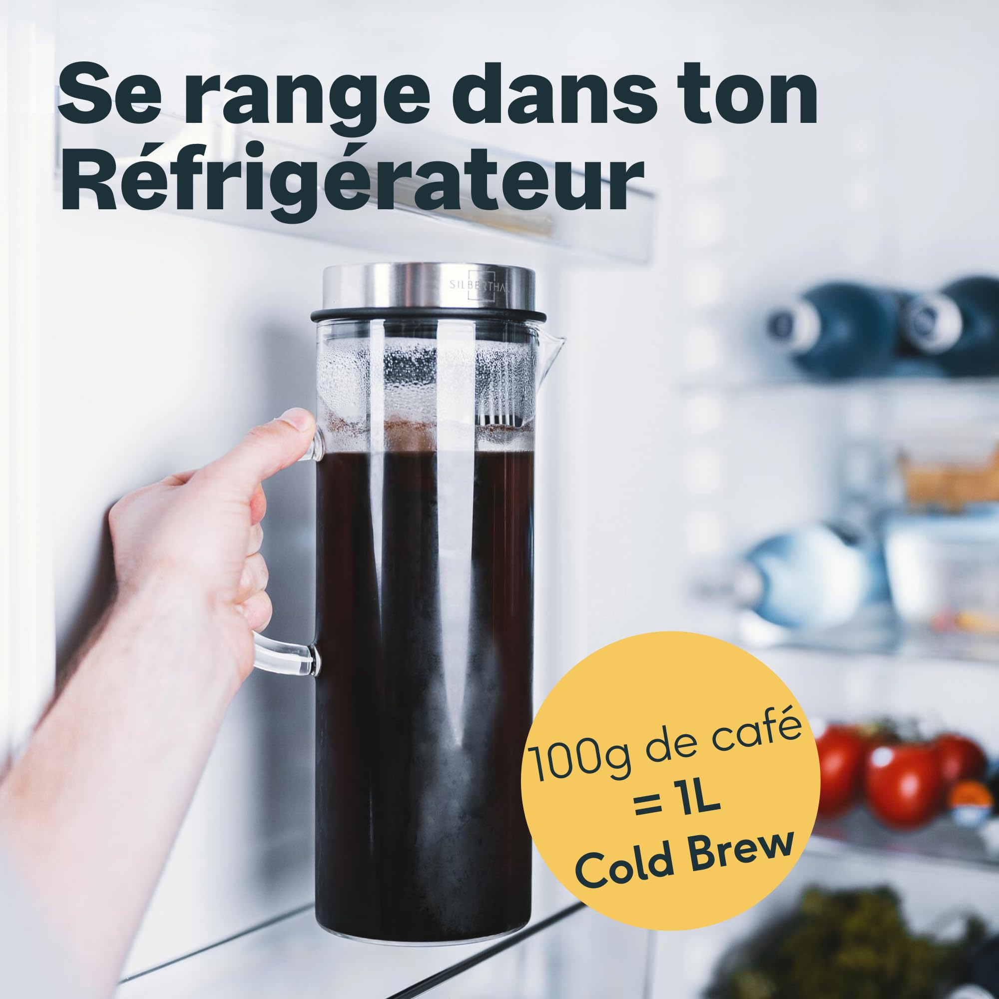 SILBERTHAL Cafetière Manuelle avec Infuseur 1,2 litres - pour Café froid ou Cold Brew Coffee - Avec le nouveau filtre plus robuste 2.0 - Eau Infusée, Cafe Infusé A Froid et Thé Glacés