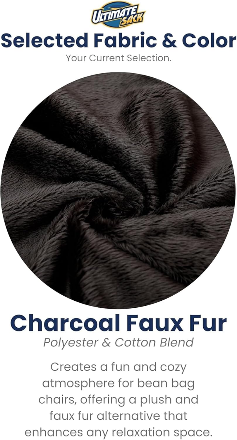 Ultimate Sack 5000 5-Foot Bean Bag Chair, Charcoal Fur Cover – Oversized Foam Lounger, Floor Seat, Small Sofa, or Couch Bed for Living Area, Gaming Room, or Reading Lounge